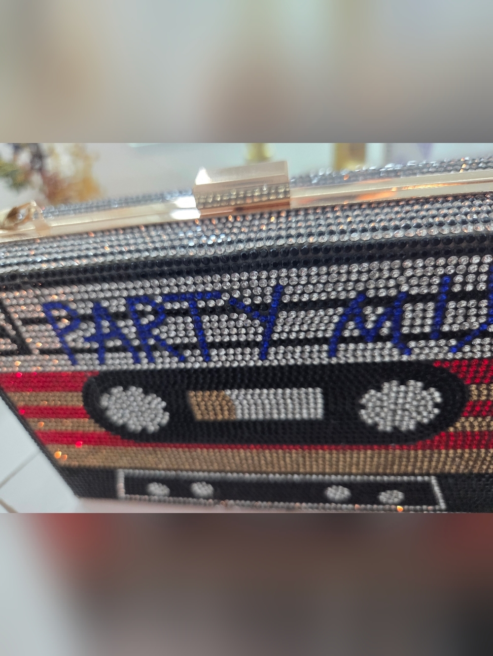 Amazon Rhinestone Cassette Clutch in Black, Red, Blue, Gold, Silver